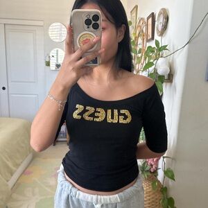 Guess Black Top with Gold Logo